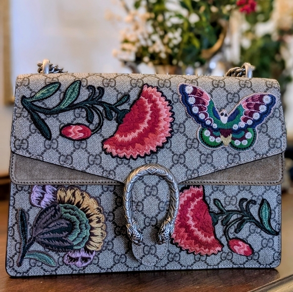 Gucci GG Supreme Canvas Embroidered Butterfly/Flowers Dionysus Shoulder Bag - Picture 1 of 14